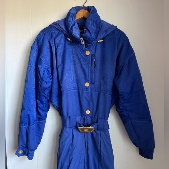 Obermeyer Jackets & Blazers - Obermeyer Vintage One Piece Karina Ski Suit Womens 12 Gold Blue Embellished 90s